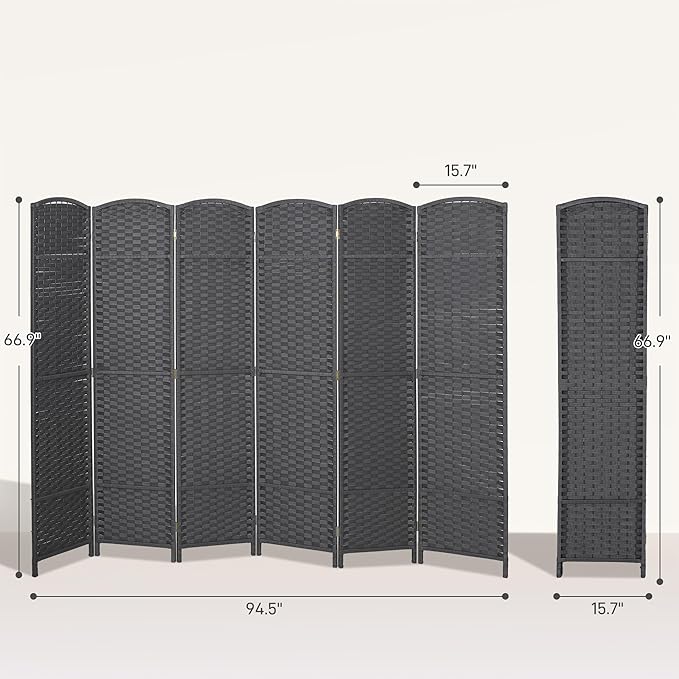 HOMCOM Room Divider, 6 Panel Folding Privacy Screen, 5.6' Tall Freestanding Wall Partition for Home Office, Bedroom, Charcoal Gray