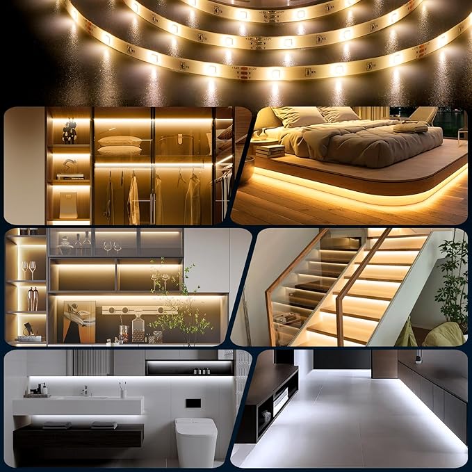 Motion Sensor Under Bed Lights, 2x6.56ft 3000K-6500K White Motion Activtaed LED Strip Lights with Auto-Off Timer, IP65 Waterproof Motion Sensor LED Light Strip for Bedroom Cabinet Stair Closet Mirror