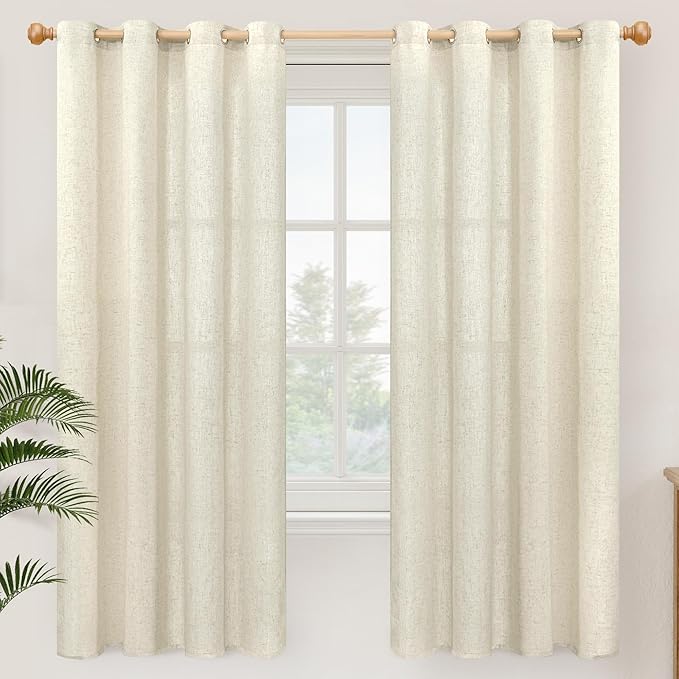 YoungsTex 72 Inch Length Beige Linen Curtains 2 Panels for Living Room, Light Filtering Drapes Semi Sheer with Grommet Rustic Privacy for Country Bedroom, 52 X 72 Inch