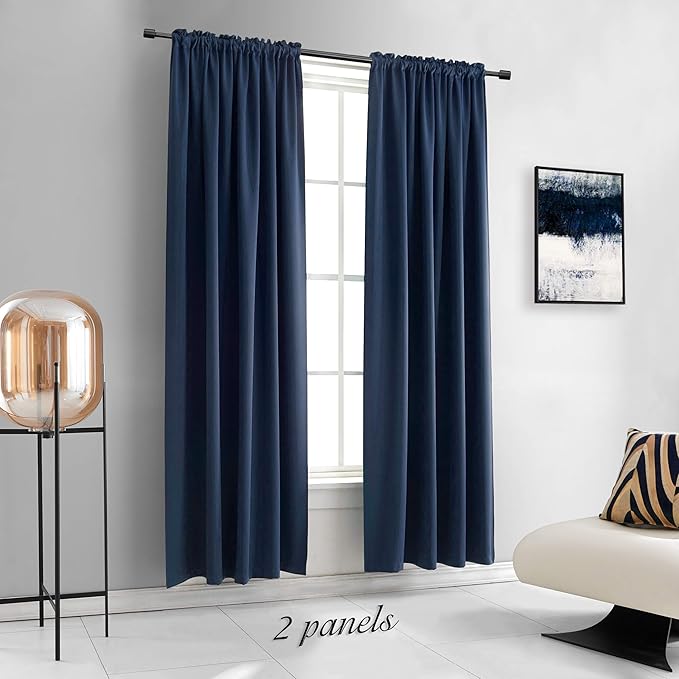 DONREN Dark Blue Blackout Curtains for Living Room - Rod Pocket Thermal Insulated Room Darkening Curtains for Dining Room (52 x 84 Inch,Set of 2 Panels)