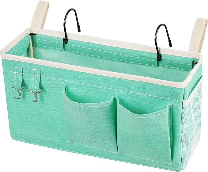 Loghot Bedside Caddy/Bedside Storage Bag Hanging Organizer for Bunk and Hospital Beds,Dorm Rooms Bed Rails,Can be Placed Glasses,Books,Mobile Phones,Keys (Green)