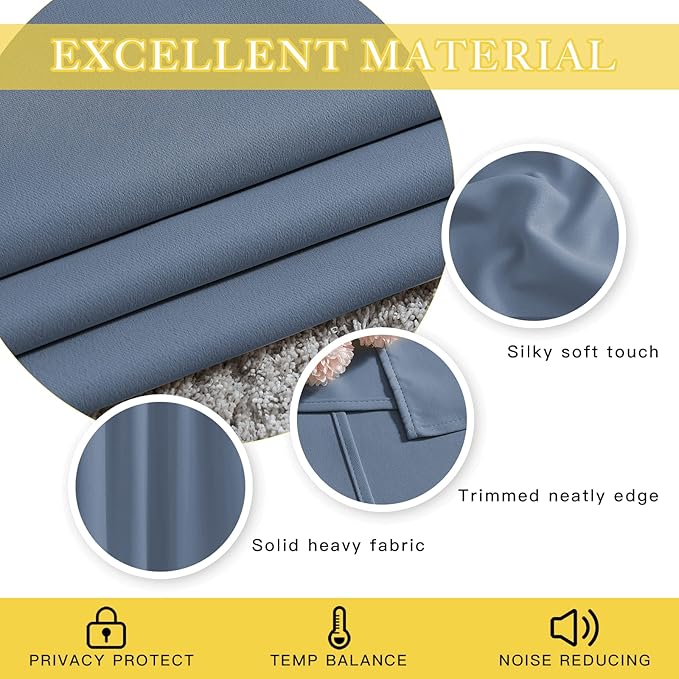 NICETOWN Patio Door Curtain for Sliding Glass Door, Thermal Insulated Blackout Curtain Drape for Living Room/Kitchen/Bedroom (Stone Blue, 1 Panel, 80 x 84 inch)