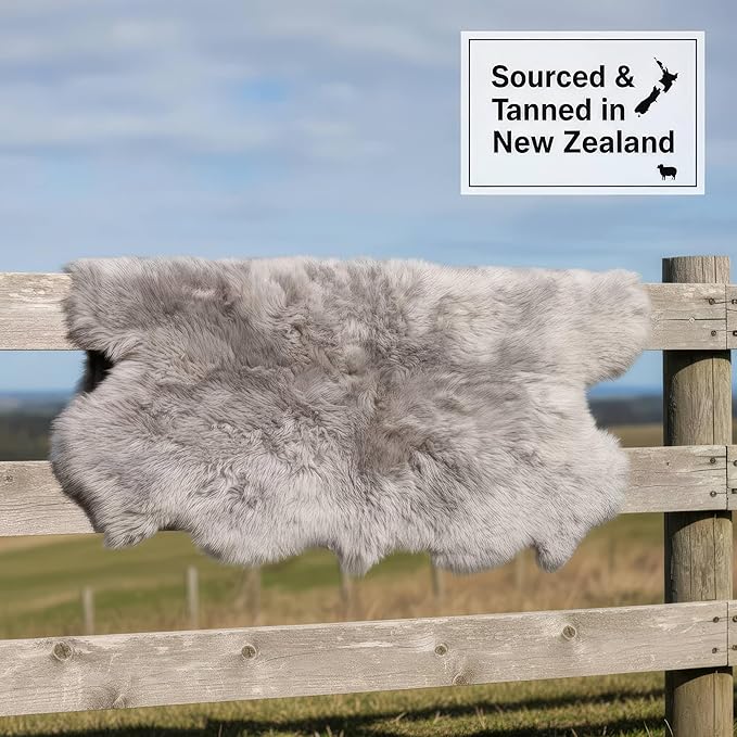 Silver Gray Sheepskin Rug for Bedside - 4x6 Sheep Skin Living Room Rugs - Soft & Fluffy Textured Natural Fur Bedroom Rug