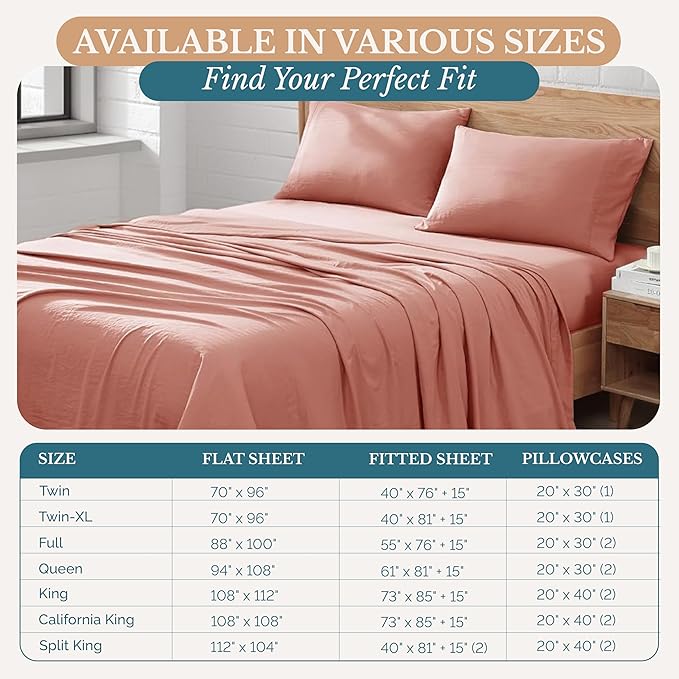 Casa Platino Bedding King Sheet Set – 4 Piece Set, Pre-Washed Ultra Soft Sheets, Deep Pocket Sheets, Cooling Bed Sheets, Brushed Microfiber, Cozy & Smooth Finish, 15" Fit for King Bed - Rose Dawn