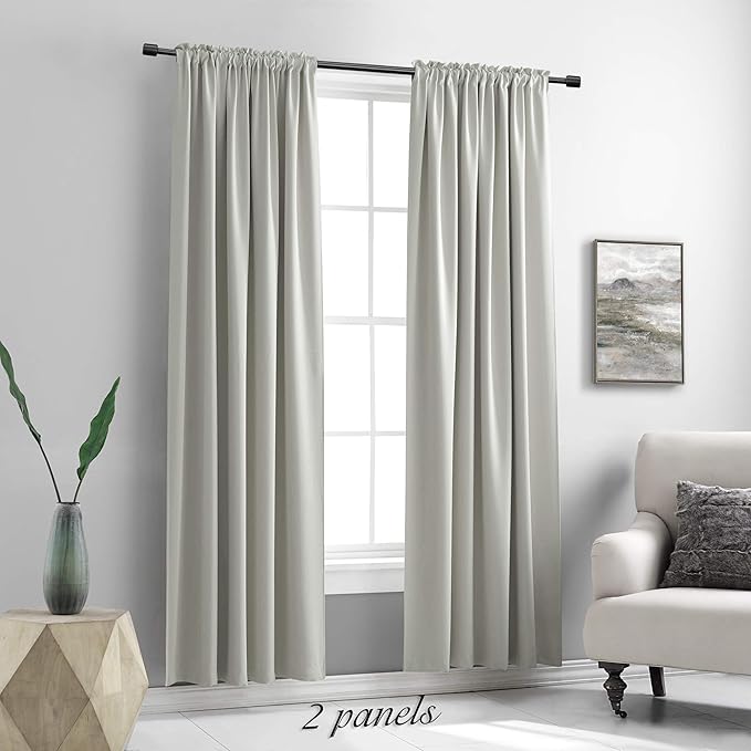DONREN Light Gray Blackout Curtains - All Season Thermal Insulated Rod Pocket Room Darkening Curtains for Bedroom (2 Panels,42 W x 84 L)