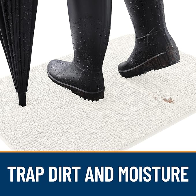 OLANLY Dog Door Mat for Muddy Paws 24x16, Absorbs Moisture and Dirt, Absorbent Non-Slip Washable Doormat, Quick Dry Chenille Mud Mat for Dogs, Entry Indoor Entryway Carpet for Inside Floor, Ivory
