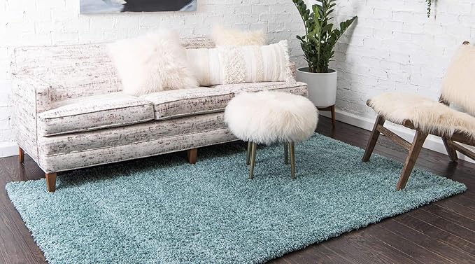 Unique Loom Solid Shag Collection Area Rug (9' x 12' 2" Rectangle Light Slate Blue)