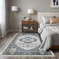 4x6 Vintage Washable Area Rug for Living Room,Low Pile Non Slip Carpet Non-Shedding Small Area Rug Soft Indoor Stain Resistant Rug Floral Print Mat for Bedroom Dining Room Blue Beige