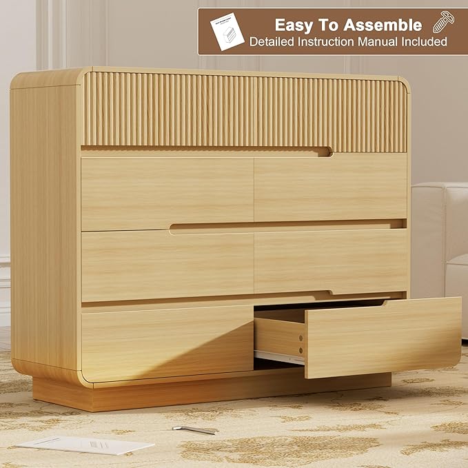8 Drawer Dresser and 2 Nightstand Sets for Bedroom 3 Pcs Bedroom Set, Modern 39.4" Fluted Dresser with Invisible Handles Nightstand Charging Station, Bedroom Furniture Set for Living Room, Natural