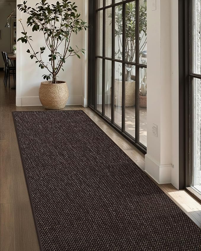 Color&Geometry Door Mat 2'4"x10' Runner Rug with Rubber Backing, Non Slip Washable Hallway Rug, Carpet Runners for Hallway Living Room Bedroom, Brown (Rolled-up NO Creases)