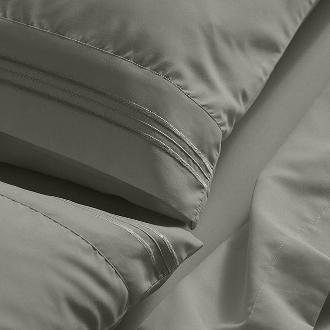 Mellanni California King Sheet Set - 6-Piece Iconic Collection Bedding, (Including 4 Pillowcases), 21-Inch Extra Deep Pocket, Easy Care, Ultra Soft, Cooling Sheets, Brushed Microfiber - Taupe