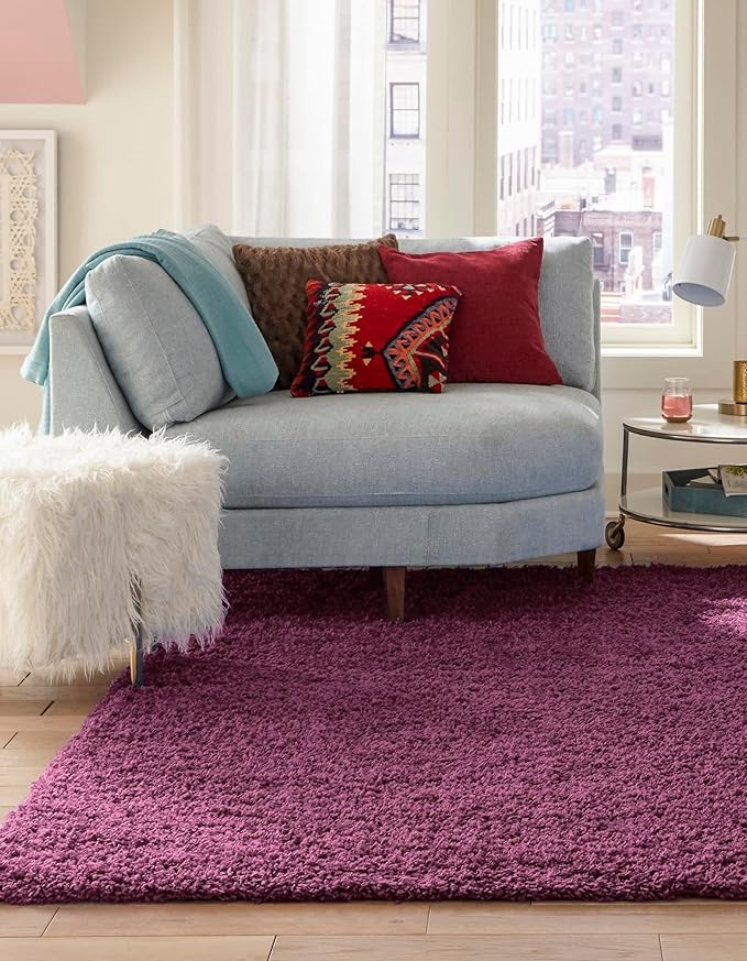 Unique Loom Solid Shag Collection Area Rug (8' Square, Eggplant Purple)
