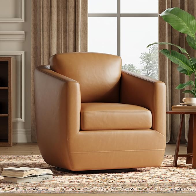 360° Swivel Accent Chair Set of 2 with Pillow - Comfy Living Room Armchair No-Sag Foam & Sturdy Metal Base, Fully Assembled Swivel Accent Single Sofa for Bedroom Living Room, Office, Brown