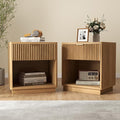 Miereirl Fluted Nightstands Set of 2 with Charging Station, LED Nightstand with Rounded Edge, 22" W Farmhouse Nightstand for Bedroom, Natural Oak