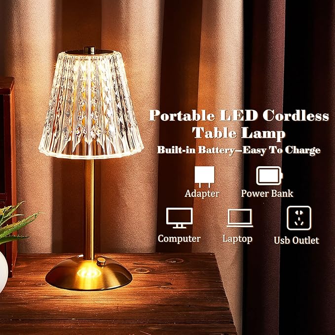 Liliful 4 Pcs Cordless Table Lamp Rechargeable Touch LED Small Gold Portable Battery Operated USB-c Desk Lamp 3 Color Dimmable for Bedroom Living Room Dining (Gold,Classic Style)