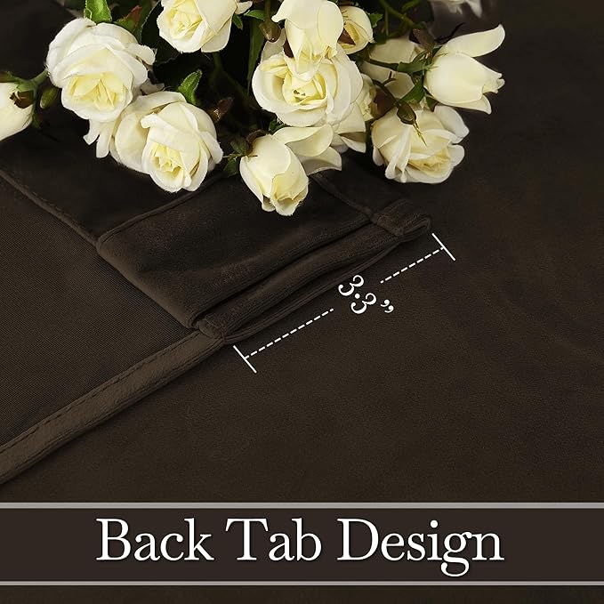 RYB HOME Dark Brown Velvet Curtains 72 inches, Back Tab Soft Fabric Room Darkening Thermal Insulated Luxurious Home Decor Curtains for Living Room Bedroom, W 52" x L 72", 2 Panels Set