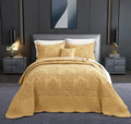 CHIXIN Bedspread Coverlet Quilt Set Full Size - Lightweight Bedding Cover - Beautiful Stitching - 5 Piece Reversible Bedspread - Luxury Damask Paisley Pattern (Full, Honey-Gold)