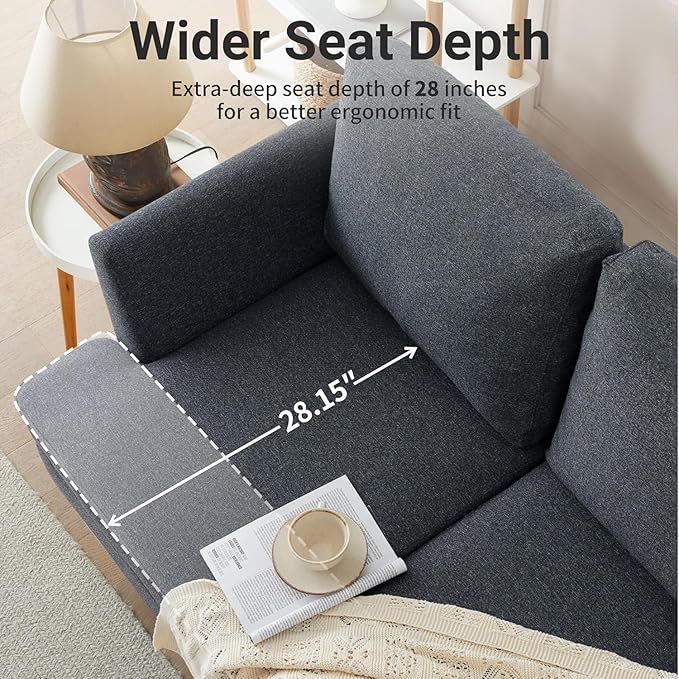 Loveseat Sofa 56", Small Couches for Small Spaces, Mid Century Love Seat Couches for Living Room, Upholstered 2-Seater Deep Couch for Bedroom, Apartment, Dark Grey