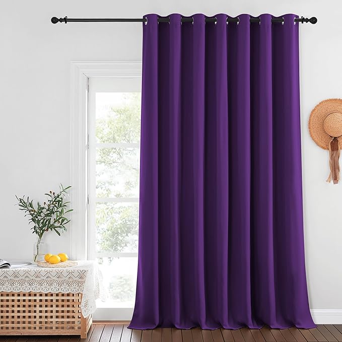 NICETOWN Blackout Patio Curtains 100 x 144 Inches Long for Sliding Door Extral Wide Blackout Curtain Panels Thermal Insulated Room Divider - Grommet Top, 100" W x 144" L, 1 Panel, Royal Purple