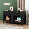Nightstand Set of 2, Bed Side Table with Storage, Farmhouse End Table with 2 Drawers, Fluted Cabinet Bedside Cabinet for Bedroom Living Room Sofa Couch Office, Black Oak