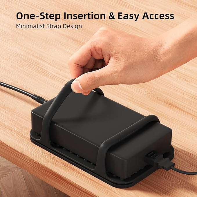 ELETIUO Universal Silicone Laptop Charger Holder,Under Desk Power Brick Mount Organizer for Charging Brick & Cables,Flexible Non-Slip Power Bricks Mount,Secure Supply Holder for Laptop Charger,Black