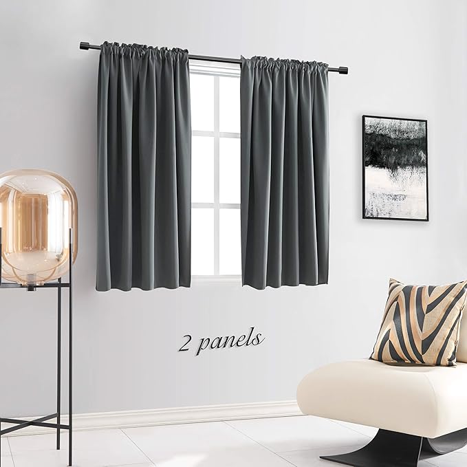 DONREN Medium Grey Curtain Panels for Living Room - Blackout Thermal Insulated Room Darkening Rod Pocket Drapes for Kitchen (42 by 45 Inch,2 Panels)
