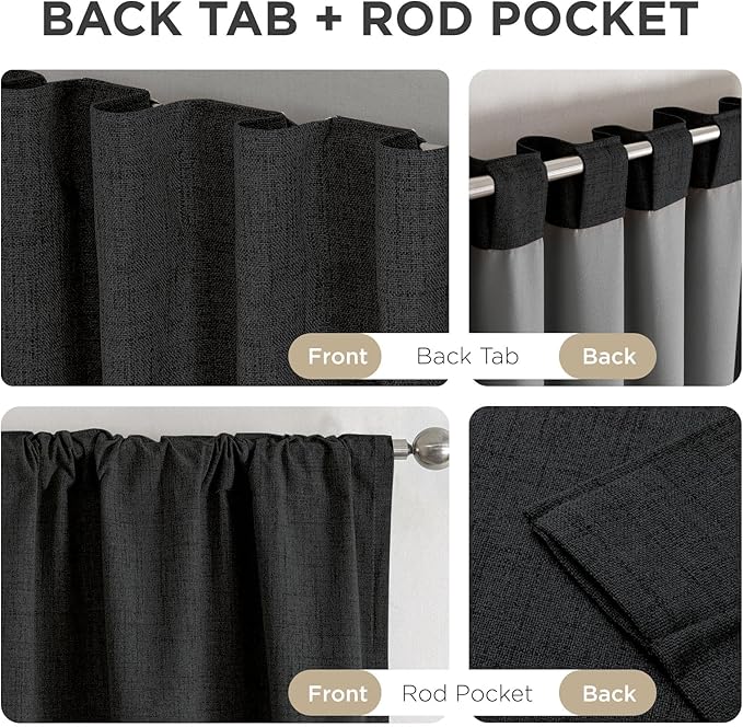 Joydeco Linen Blackout Curtains for Bedroom - 100% Light Blocking 1 Panels, Black Drapes 70" W x 96" L, Thermal Insulated Room Darkening Curtains for Living Room, Rod Pocket & Back Tabs