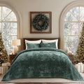EVERGRACE Velvet Quilt Set Queen Size, Luxurious Soft Striped Channel Bedding Set, Lightweight Velvet Comforter for All Season, Oversized Bedspread Coverlet with 2 Matching Shams, Pine Green