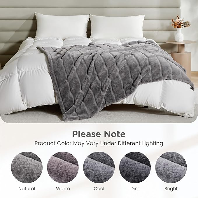 Sophia & William Throw Blanket for Couch Sofa(60x80 Inches) - Faux Fur Throw Soft Cozy, Gifts for Women, Grey
