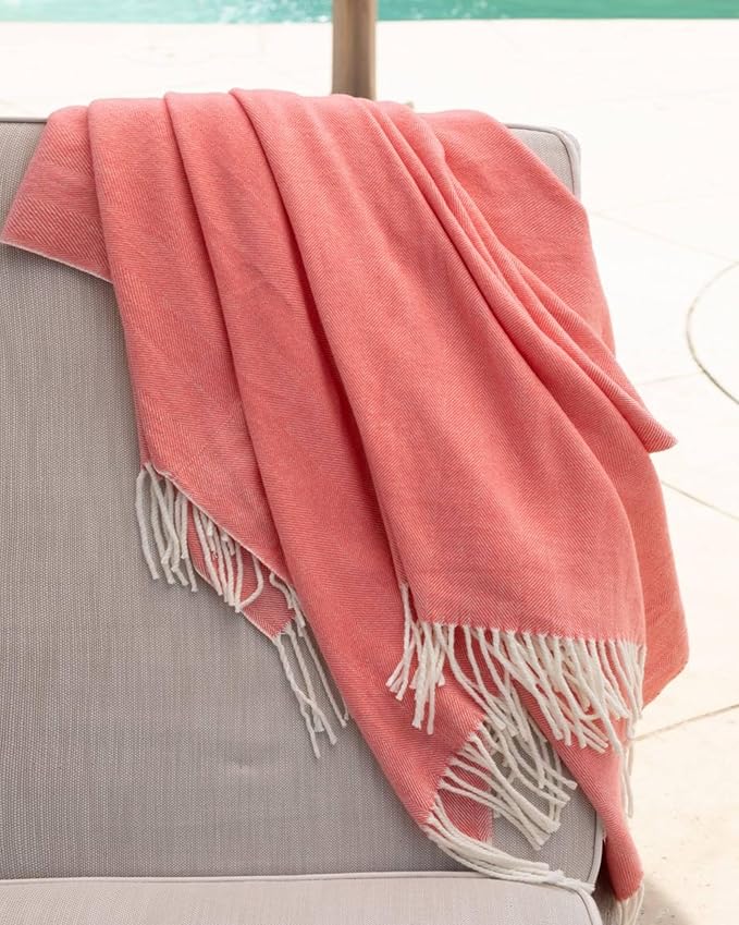 Alashan Cotton Acrylic Adirondack Herringbone Woven Throw - Throw Blanket - Coral Cay
