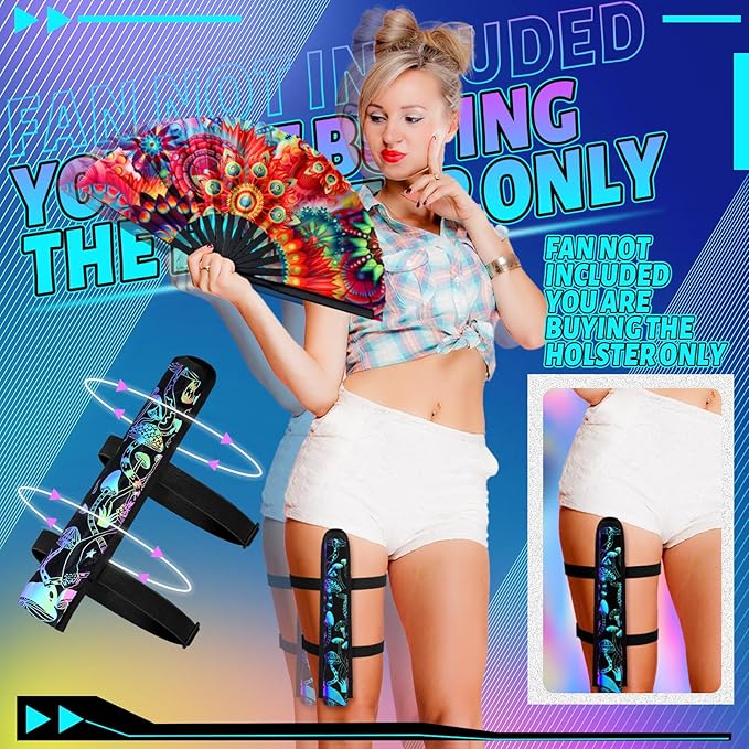 Summer Rave Fan Thigh Holster Rave Fan Holder Folding Hand Pouch Foldable Sleeves with Waist Belt for Thigh Party