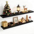 55 Inch Floating Shelves for Wall, 8 Inch Deep Floating Shelf for Storage & Display, Rustic Wall Mounted Shelf with Invisible Brackets for Living Room, Kitchen, Bathroom, Home Decor, Set of 2, Black