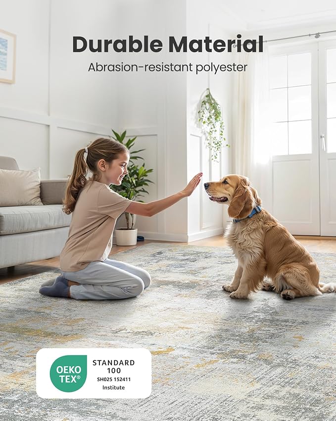 8x10 Area Rugs for Living Room, Modern Abstract Washable Rug with Non-Slip Backing & Low Pile, Large Washable Rug with Abstract Pattern for Bedroom, Dinning Room, Home Office,Beige
