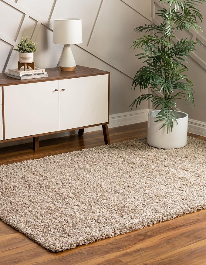 Unique Loom Solid Shag Collection Area Rug (10' x 13' 11" Rectangle, Taupe)