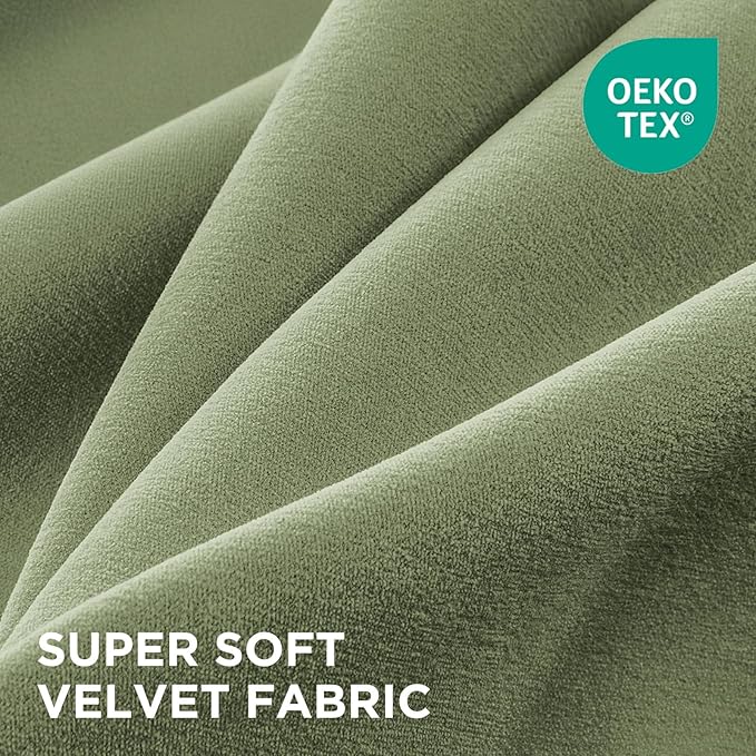 Joydeco Coconut Green Velvet Curtains 96 Inches 2 Panels, Luxury Thermal Insulated Soft Green Curtains for Bedroom & Living Room, Room Darkening Velvet Drapes, Rod Pocket (52W x 96L)