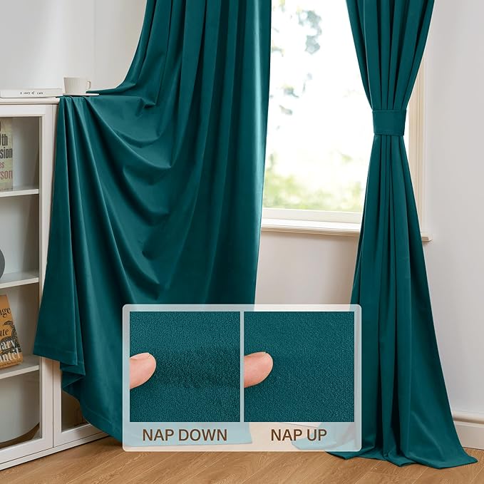 StangH Teal Velvet Curtains 84 inch for Living Room - Blackout Thermal Insulated Curtains Heat & Chill Insulated Energy Efficient Panels for French Door, 52 x 84 inches, 2 Panels