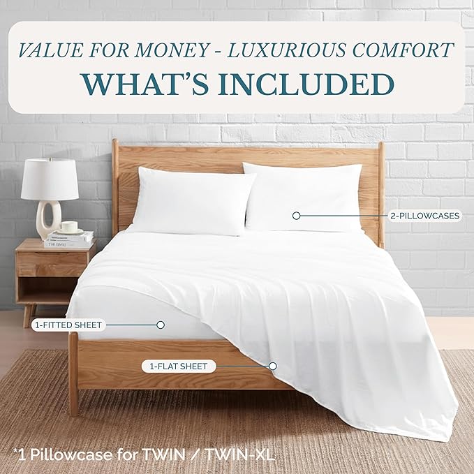 Casa Platino Bedding Sheets & Pillowcases, 100% Brushed Microfiber Pre-Washed California King Sheet Sets, Soft California King Sheet Set, 15 inch Deep Pocket White California King Sheets