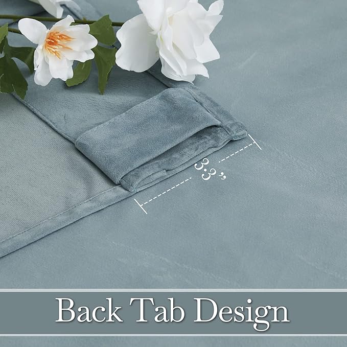 RYB HOME Velvet Curtains 72 inches Length, Back Tab & Rod Pocket Soft Fabric Curtains & Drapes for Bedroom Bathroom Cafe, Stone Blue, W 42 x L 72, 2 Panels Set