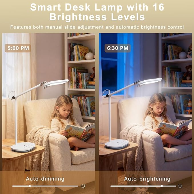 LED Desk Lamp with CRI 98, Advanced Eye-Caring Bright Desk Light for Crafting, Home Office & Kids Studying, Multi-Angle Adjustable, Dimmable Full Spectrum with Touch & Gesture Control