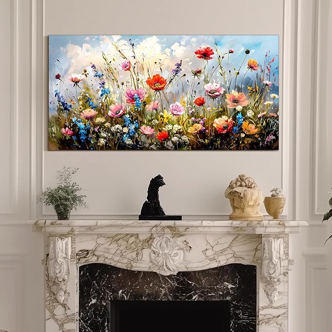 SERIMINO Large Wall Art for Living Room Canvas Prints, Nature Floral Botanical Farmhouse Wall Decor, Colorful Flower Market Modern Oil Paintings Home Bathroom Decor Aesthetic 24"X48"