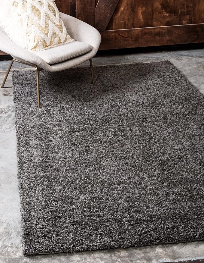 Unique Loom Solid Shag Collection Area Rug (5' 1" x 8' Rectangle Graphite Gray)