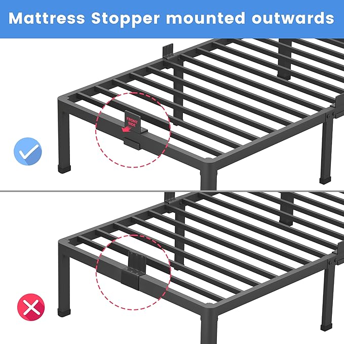 MAF 4 Inch Twin Metal Platform Bed Frame with Round Corner Legs, 3000 LBS Heavy Duty Steel Slats Support, Noise Free, No Box Spring Needed, Easy Assembly
