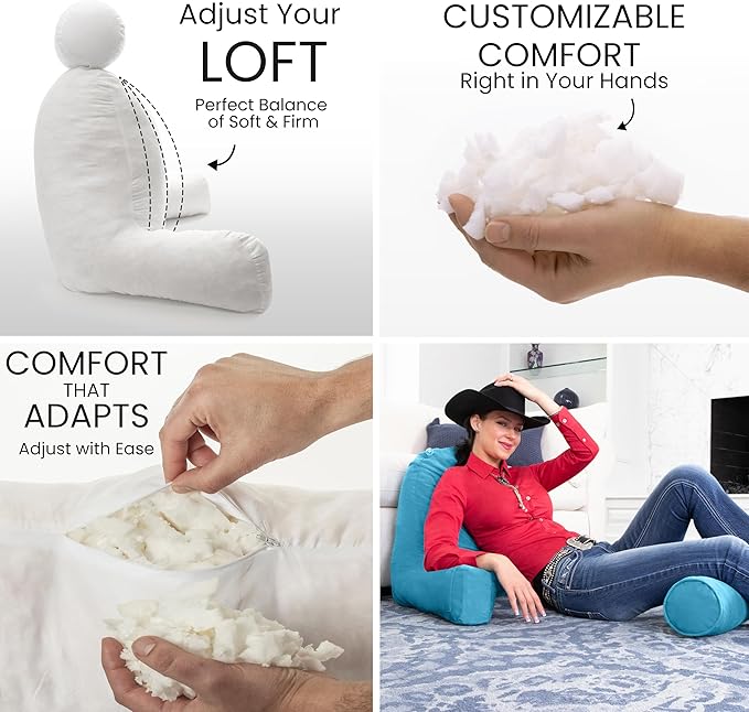Husband Pillow XXL Reading & Bed Rest Pillows - Premium Memory Foam Backrest Pillow with Arms & Neck Roll - Aspen Edition Rodeo Blue - Reversible 2 Sided Cover with Plush Microfiber and Suede