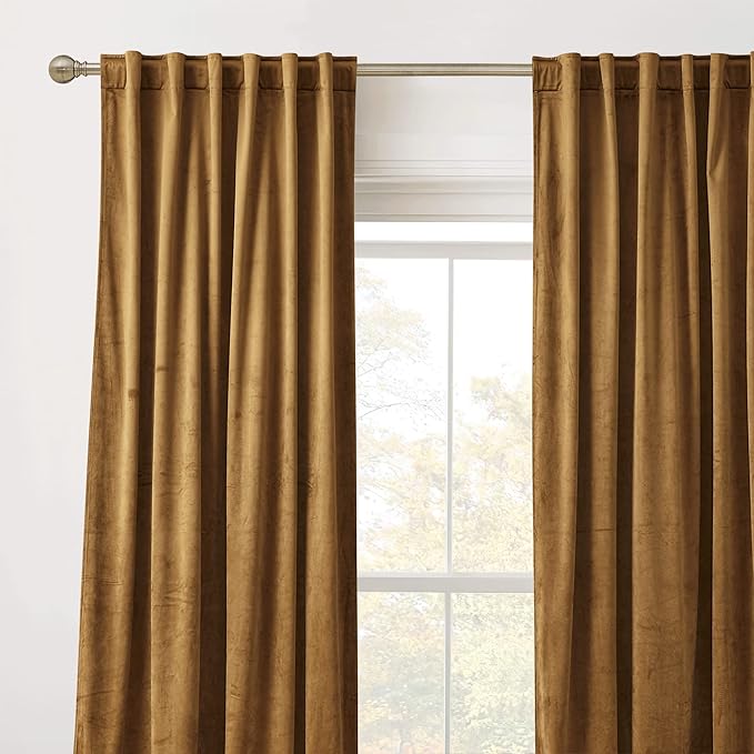 RYB HOME Velvet Room Divider Curtains for Space Separation, Noise Reduce Barrier for Nursery, Large Window Curtains for Sliding Glass Door, Gold Brown, W 62 x L 84, 2 Panels Set