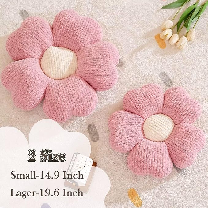 Kcvvcr Flower Throw Pillow, Cute Flower Shaped Pillow Decorative Throw Pillow for Bed Couch, Soft Daisy Pillows Floor Seating Cushion Cushions (19.6 Inch Pink)