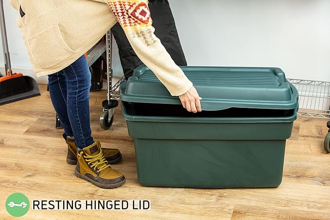 Rubbermaid ECOSense High-Top Storage Totes 28 Gal Pack of 3 Durable, Reusable, Large Plastic Storage Bins with Resting Hinged Lid, Made from Recycled Materials