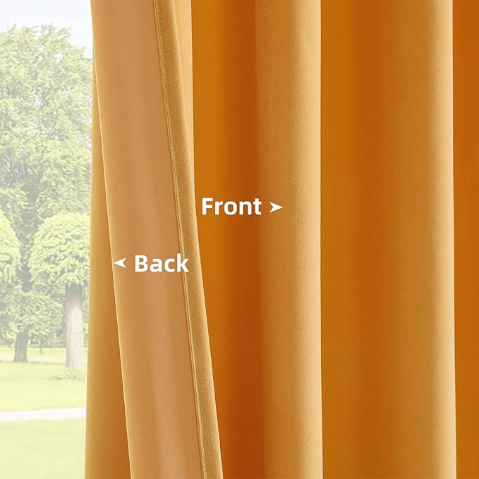 Joydeco Yellow Velvet Curtains 120 inch Length 2 Panels, Luxury Blackout Rod Pocket Thermal Insulated Window Curtains, Super Soft Room Darkening Drapes for Living Dining Room Bedroom,W52 x L120 inches