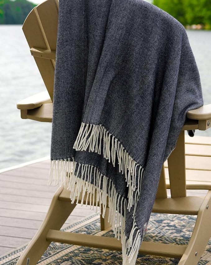 Alashan Cashmere Cotton Acrylic Adirondack Herringbone Woven Throw - Onyx - Lightweight Blanket