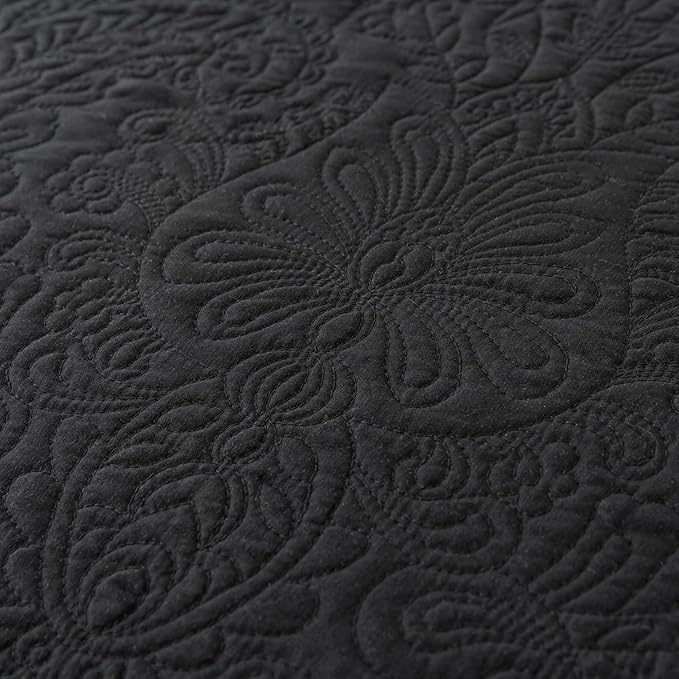 HoneiLife Quilt Sets King Size - Microfiber Bedspreads for King Bed, 3-Piece Lightweight Coverlets, Retro Bedlinen Sets, King Quilt Bedding Set All Season Use-Black