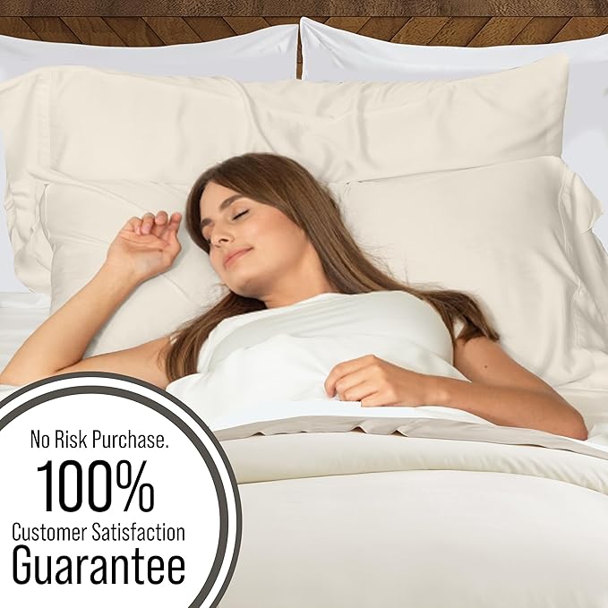 Bella Coterie Luxury Bamboo Viscose Split King Size Sheet Set | 2 Fitted Sheets for Sleep Number & Adjustable Beds | 100% Organically Grown | Cooling & Ultra Soft | 18” Deep Pocket [Ivory]